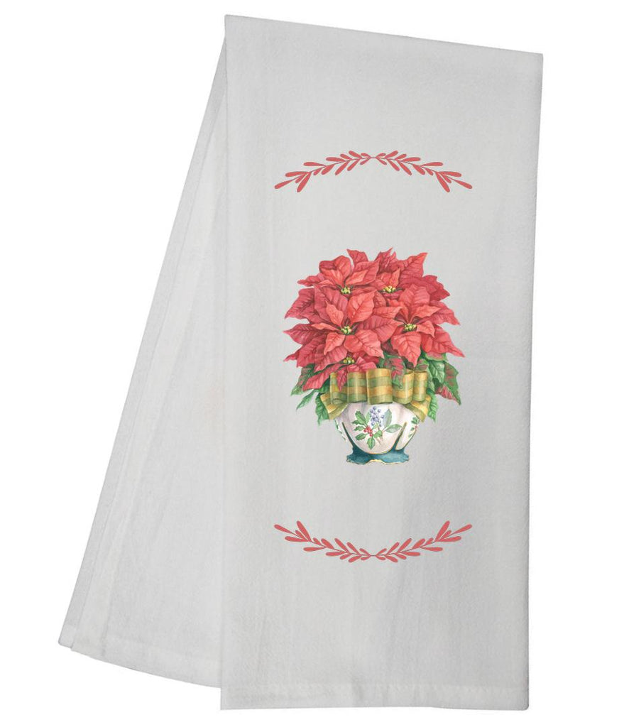 Poinsettias In Holly Bowl Tea Towel GGTT944