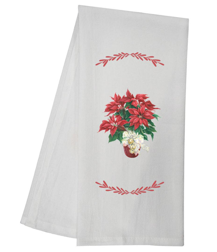 Poinsettias With White Bow Tea Towel GGTT945