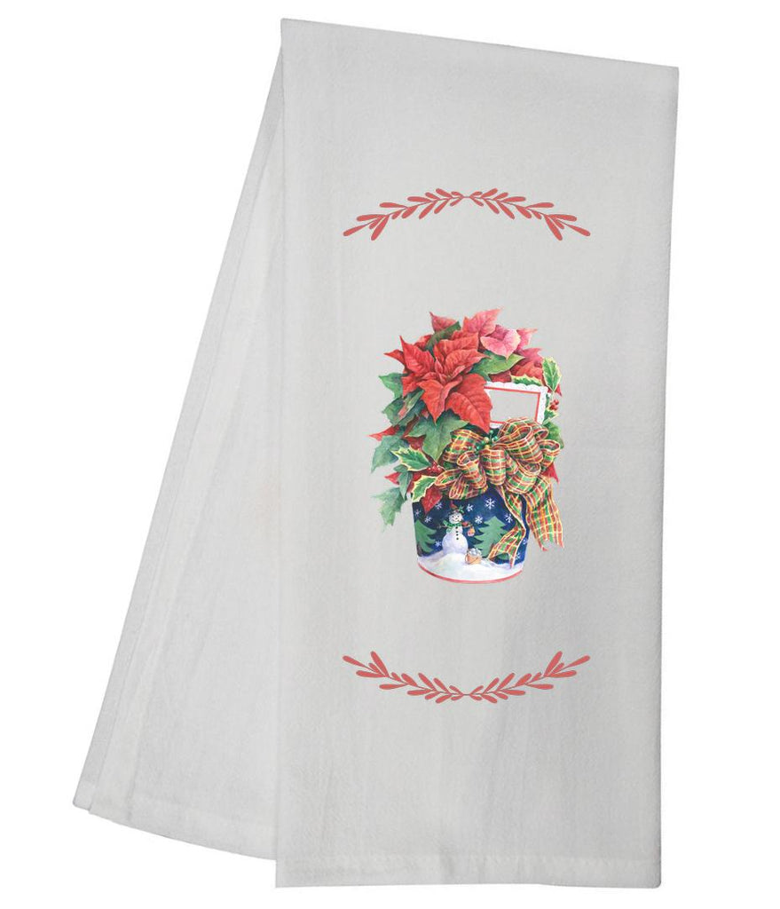 Poinsettias In Snowman Container Tea Towel GGTT947