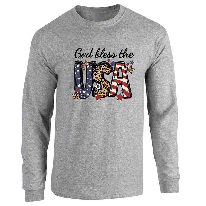 Patriotic God Bless The USA Leopard Print Long Sleeve