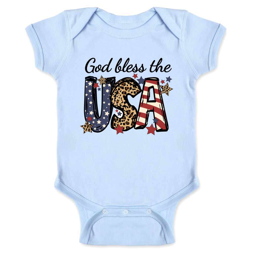Patriotic God Bless The USA Leopard Print Baby Bodysuit