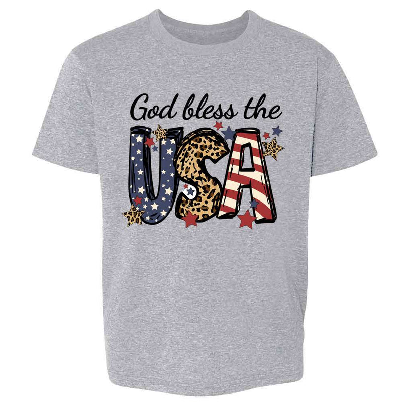 Patriotic God Bless The USA Leopard Print Kids & Youth Tee