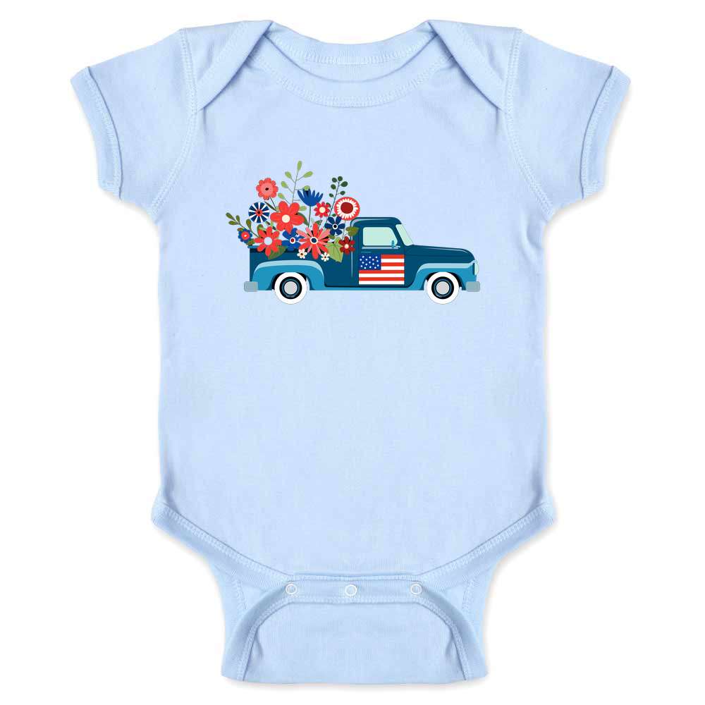 Patriotic Pick Up Truck Baby Bodysuit