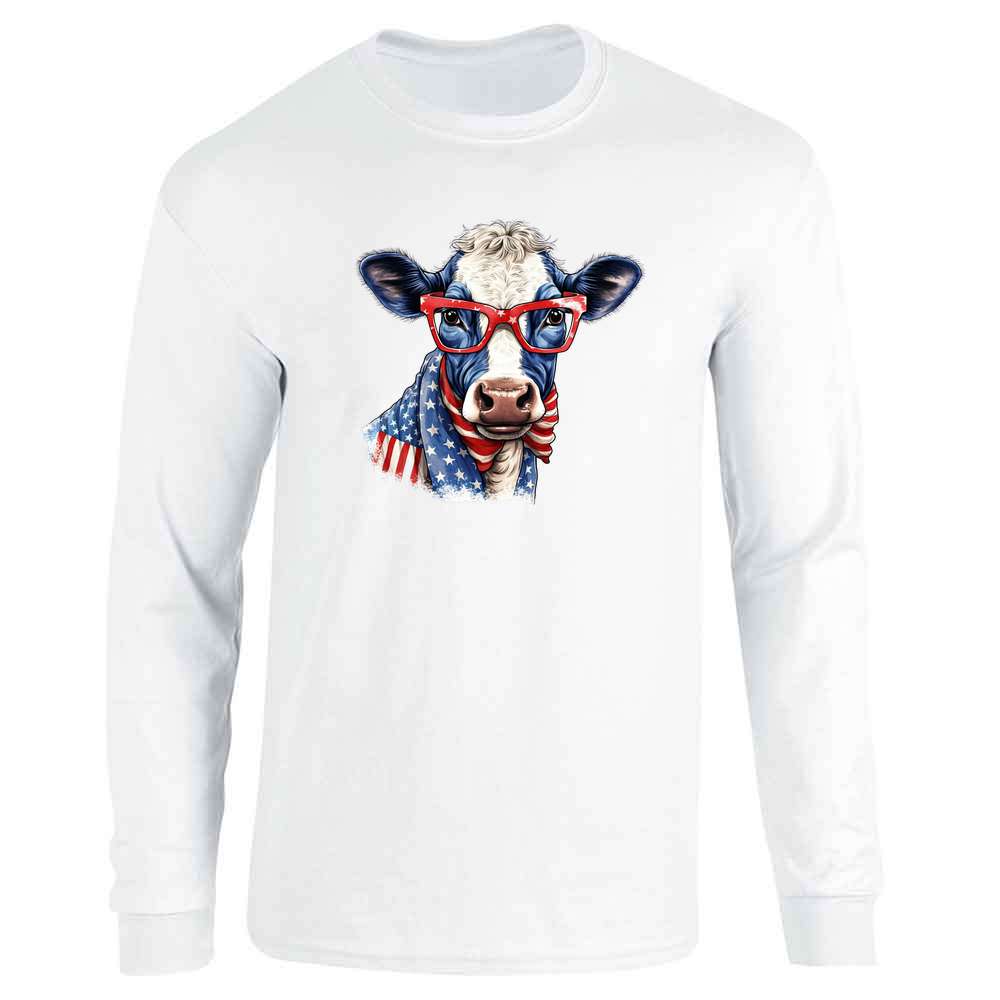 Patriotic Cow Red Sunglasses American Flag Long Sleeve