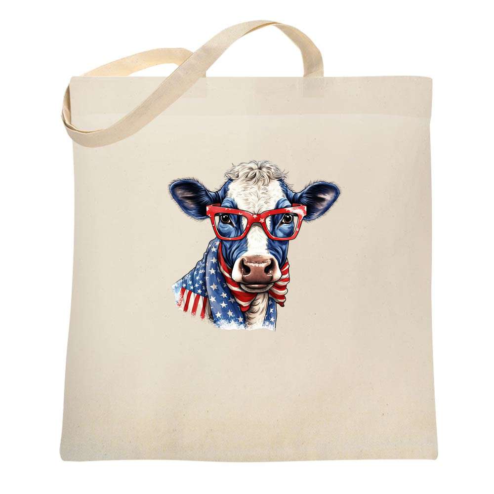 Patriotic Cow Red Sunglasses American Flag Tote Bag