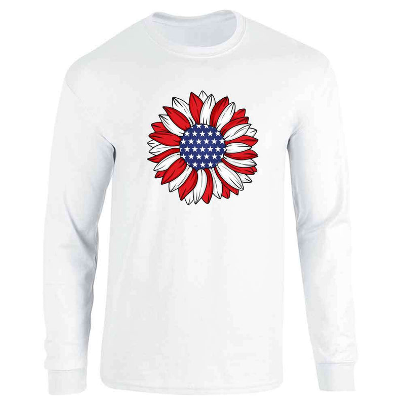 Patriotic Red White Blue Flag Sunflower Long Sleeve