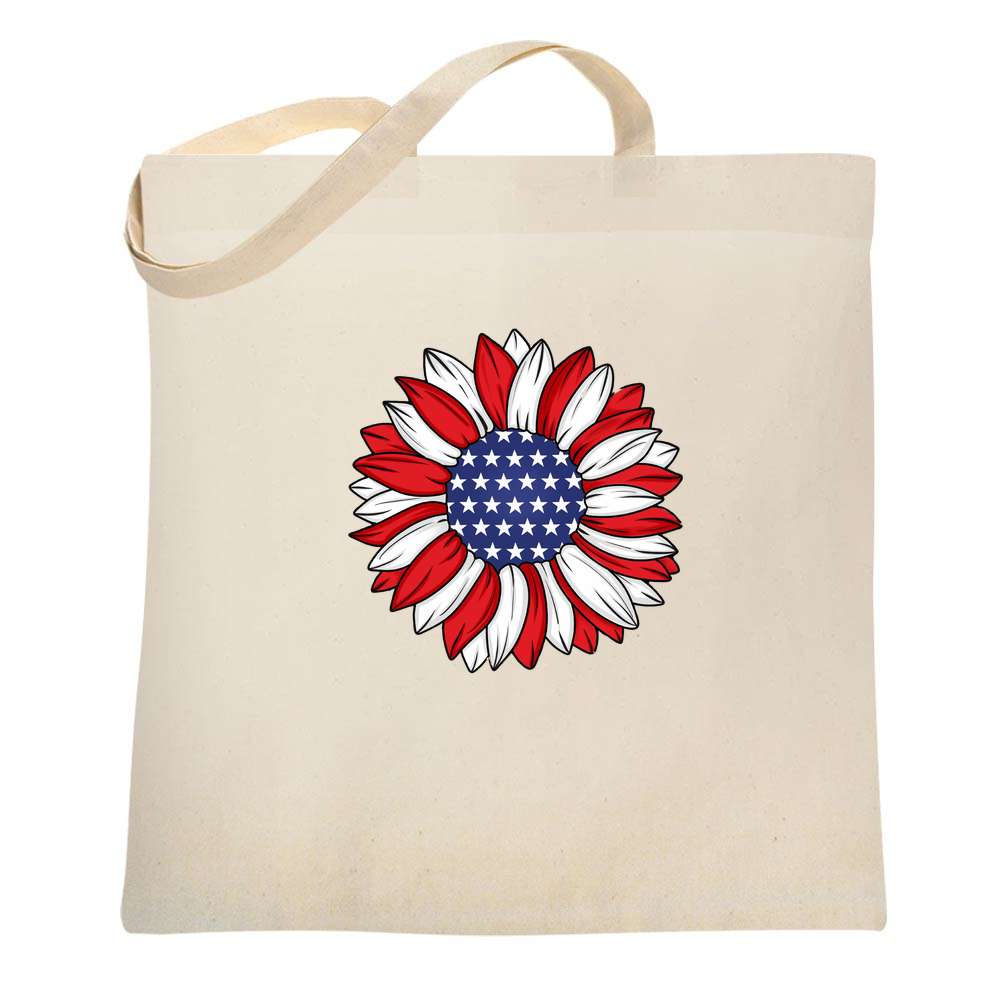 Patriotic Red White Blue Flag Sunflower Tote Bag