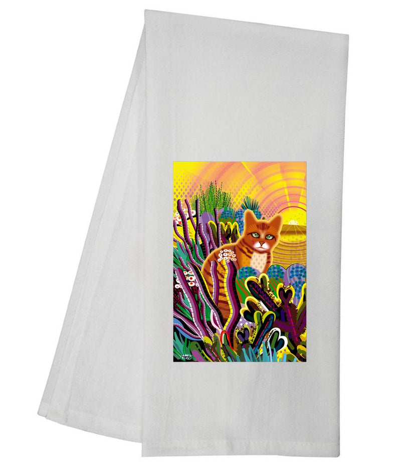 Orange Tiger Cat Garden Tea Towel GGTT1189