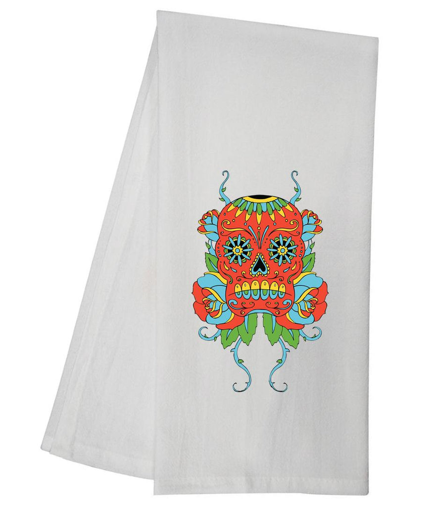 Red Sugar Skull Roses Tea Towel GGTT1240