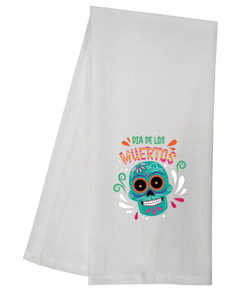 Dia Del Los Muertos Teal Skull Tea Towel GGTT1244