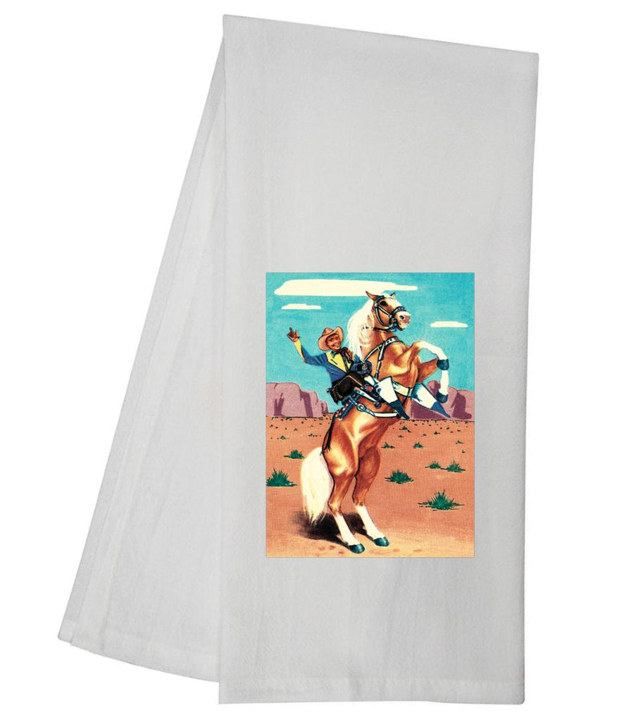 Retro Cowboy Horse Rearing Up Tea Towel GGTT1259