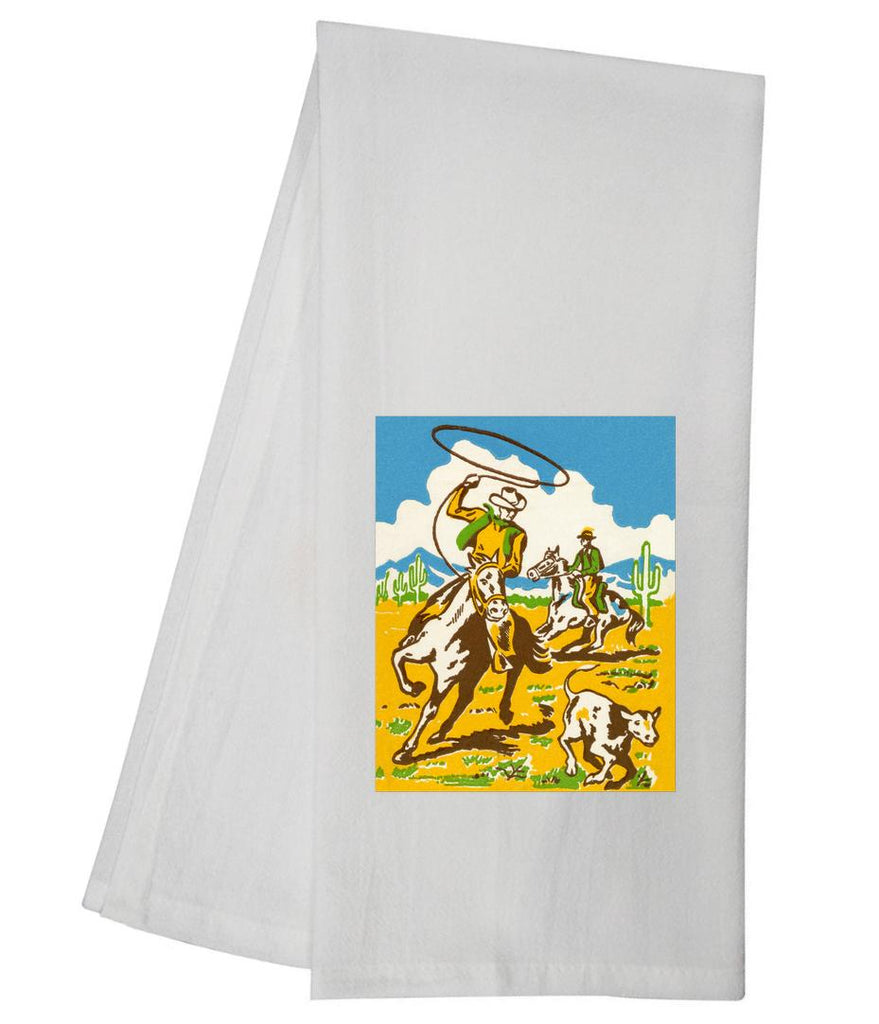 Cowboy Wrangling Calf Tea Towel GGTT1261