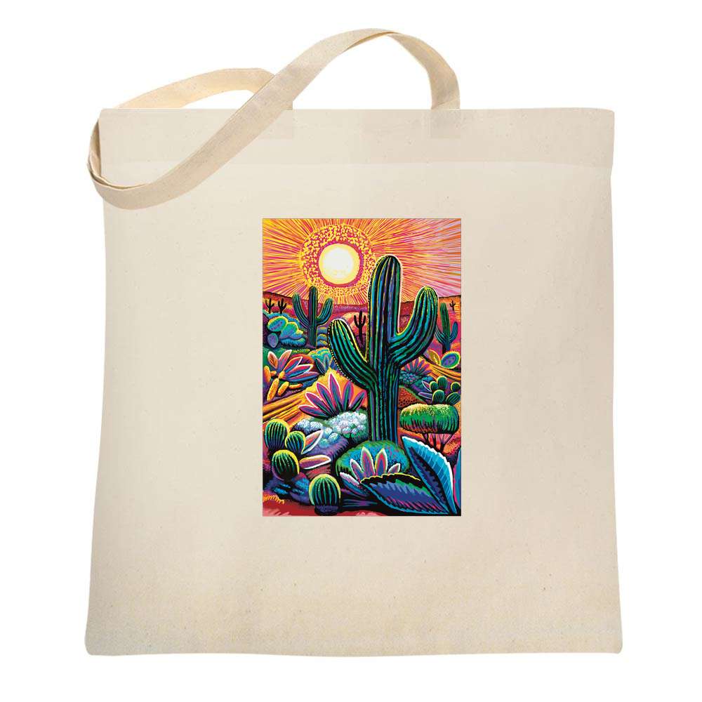 Fantasy Desert Garden Vibrant Color Southwest Folk Tote Bag