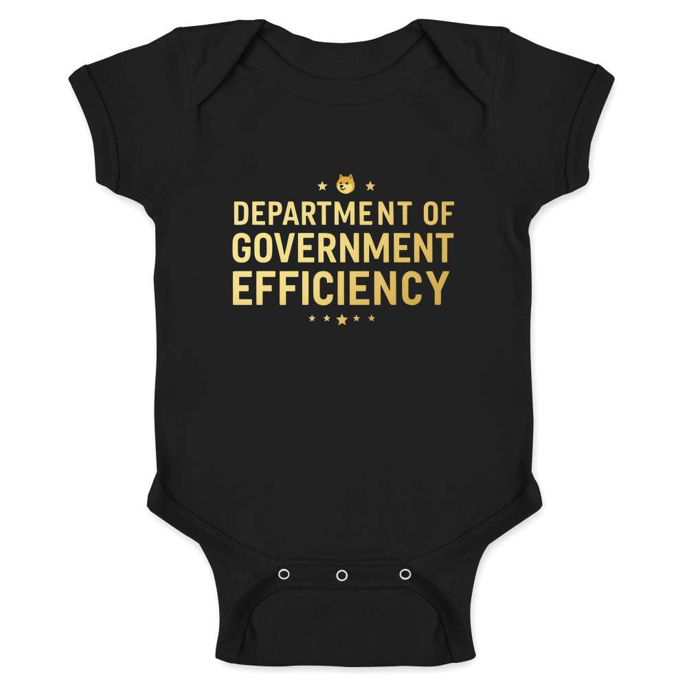 Donald Trump DOGE Gold Logo Shiba Inu Baby Bodysuit