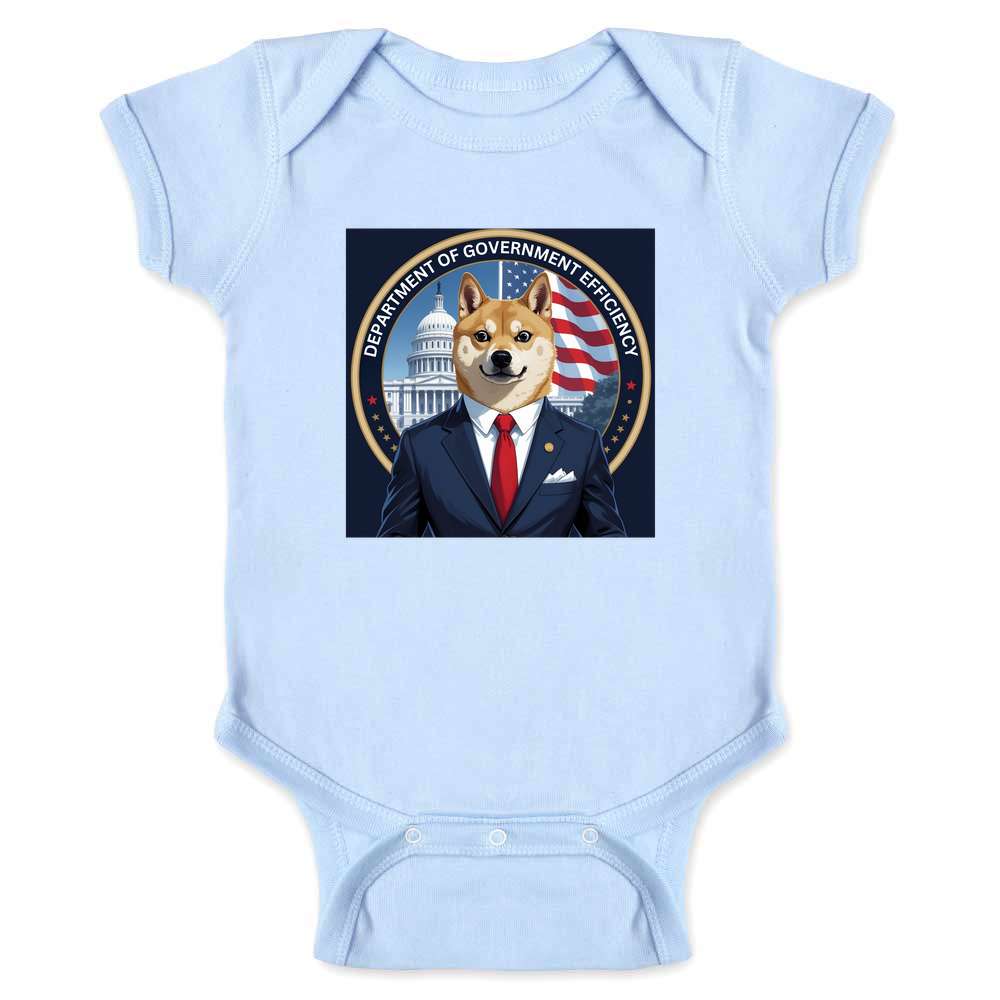 Donald Trump DOGE Shiba Inu In Suit Logo Capital  Baby Bodysuit