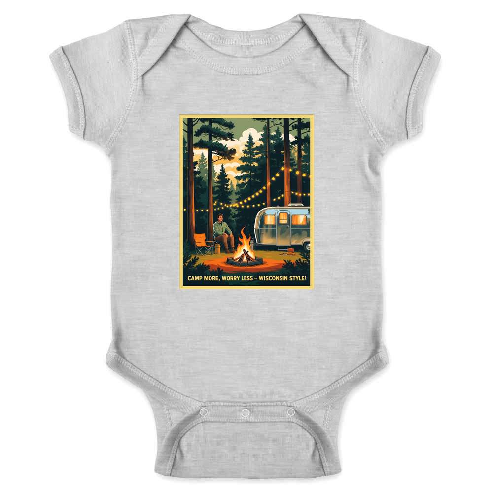 Wisconsin Camp More Worry Less Camping Retro  Baby Bodysuit
