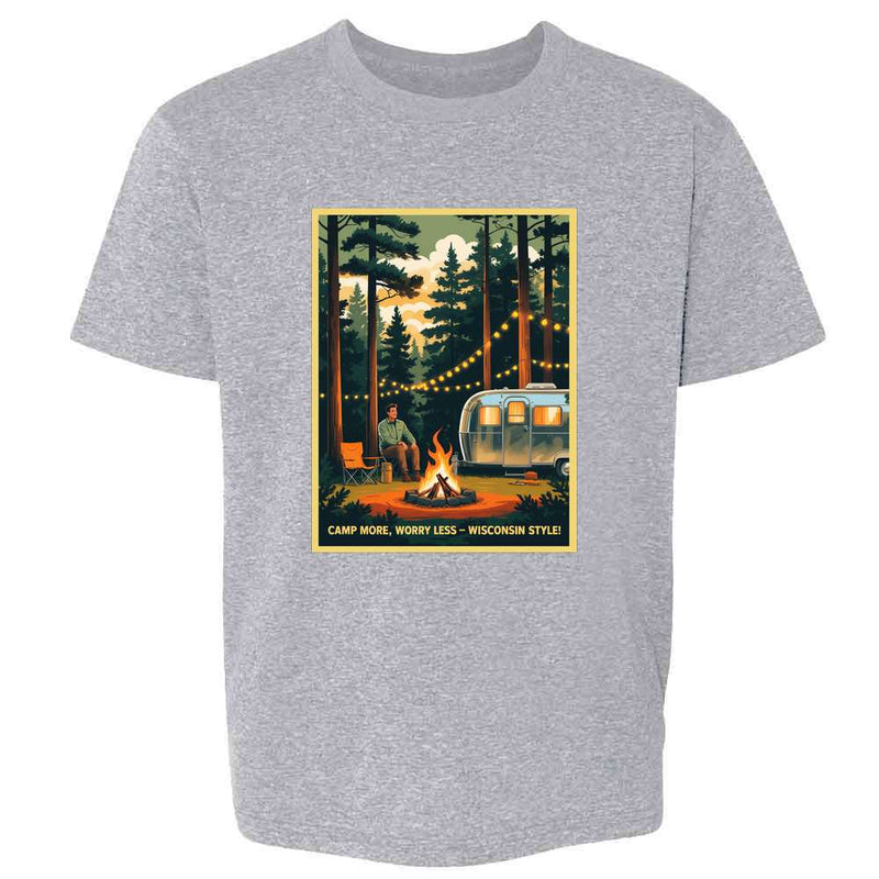 Wisconsin Camp More Worry Less Camping Retro  Kids & Youth Tee