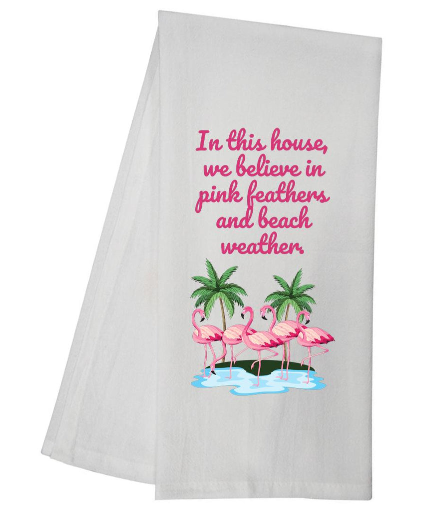 Pink Feathers Beach Weather Tea Towel GGTT1513