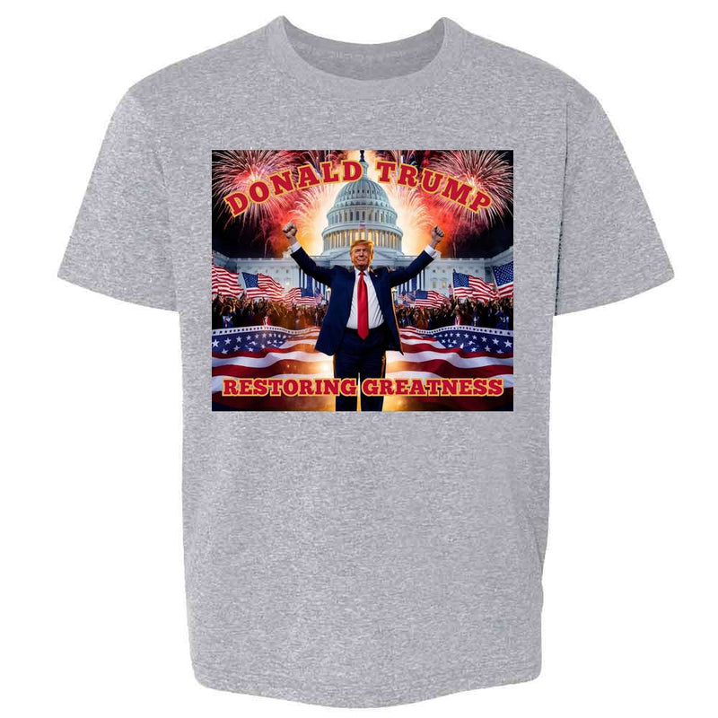 Donald Trump Restoring Greatness MAGA Fireworks Kids & Youth Tee