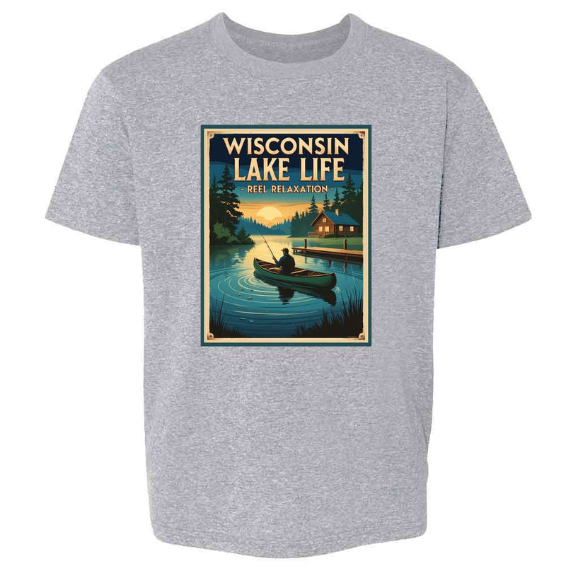 Wisconsin Lake Life Reel Relaxation Fishing Lake Kids & Youth Tee