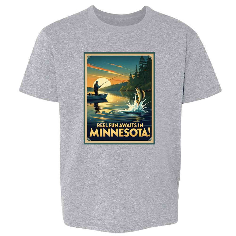 Minnesota Reel Fun Awaits Fishing Kids & Youth Tee