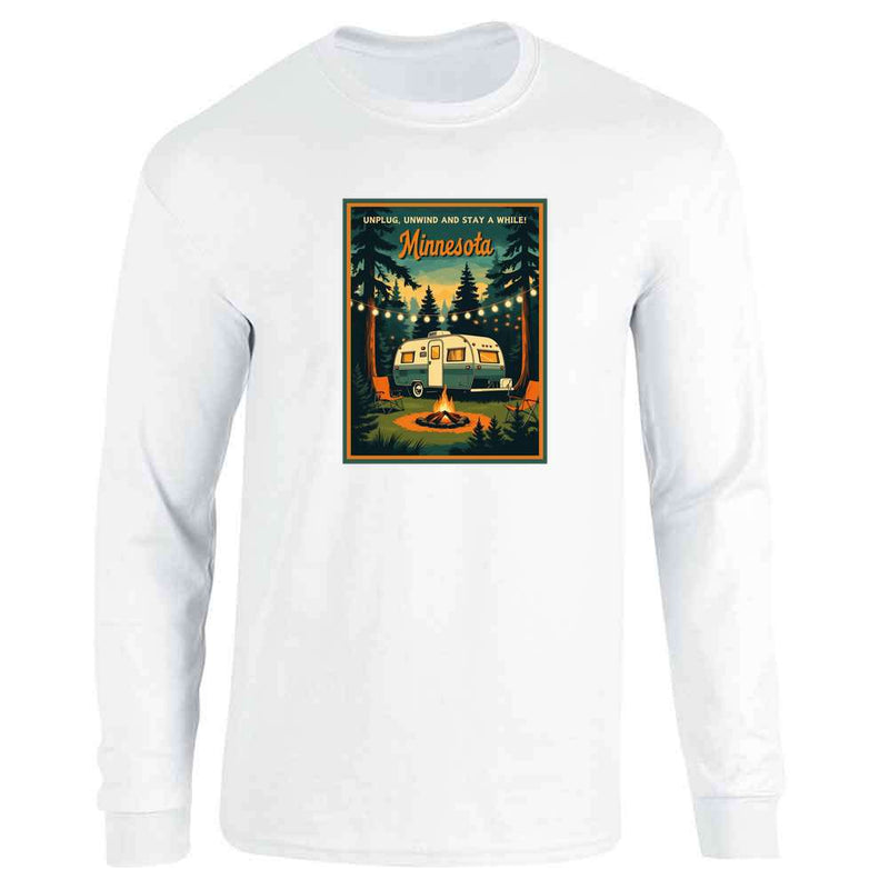 Minnesota Unplug Unwind Stay A While Retro Travel Long Sleeve