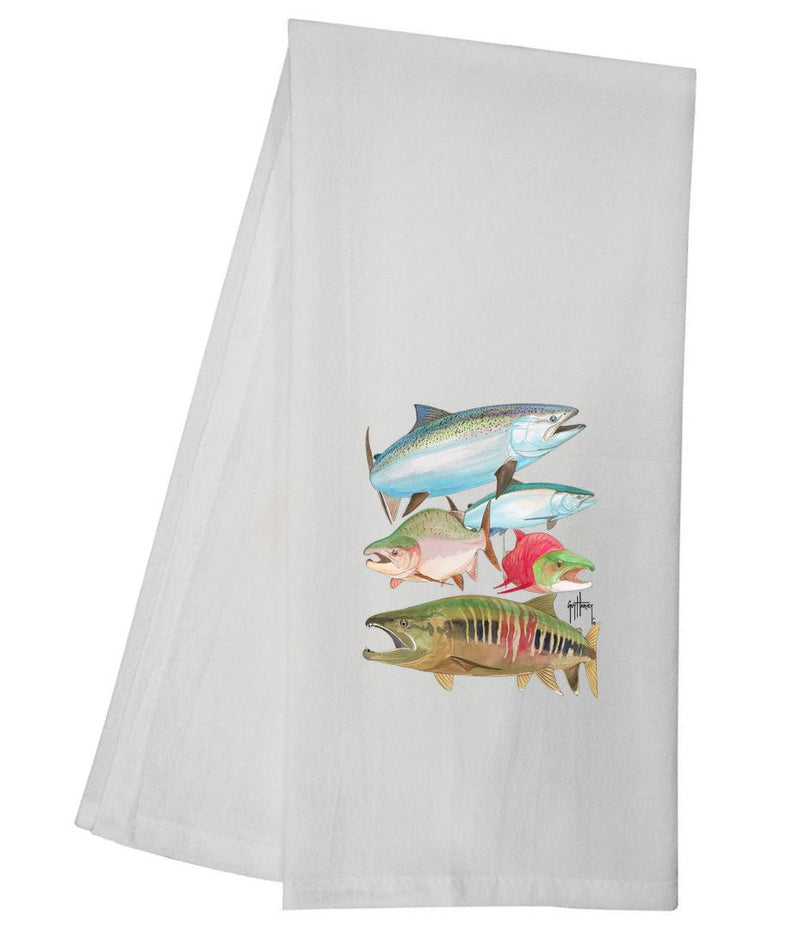 Guy Harvey Salmon Collage Tea Towel GHTT119