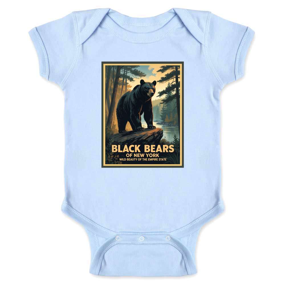 New York Black Bear Retro Travel Baby Bodysuit