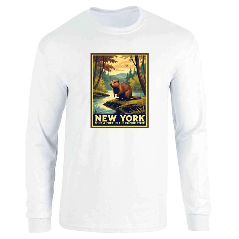 New York Beaver Wild And Free Retro Travel Long Sleeve