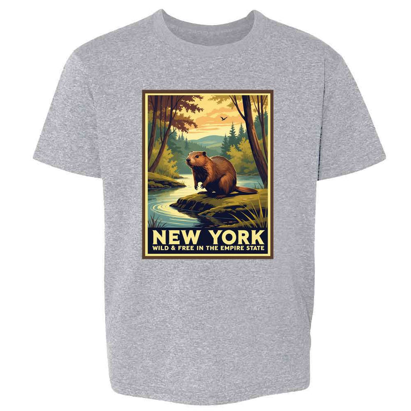 New York Beaver Wild And Free Retro Travel Kids & Youth Tee