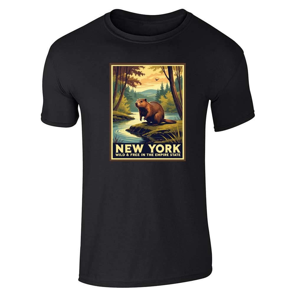 New York Beaver Wild And Free Retro Travel Unisex Tee