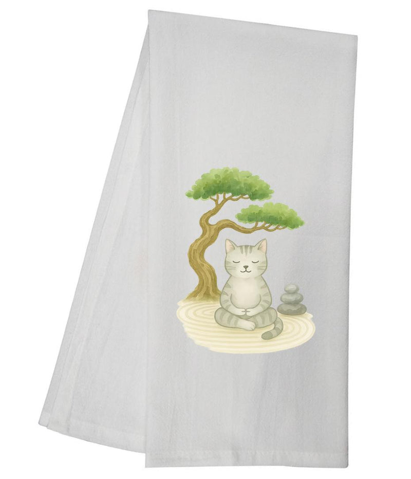 Zen Grey Cat Bonsai Tea Towel GGTT1625