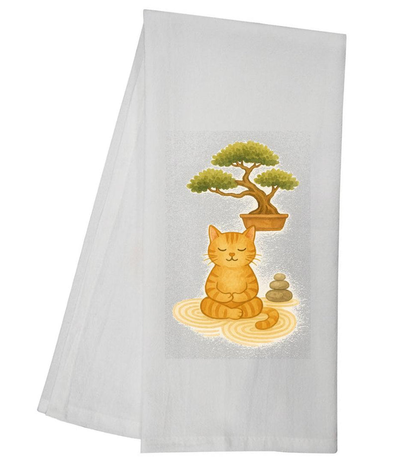 Zen Yellow Cat Bonsai Tea Towel GGTT1626
