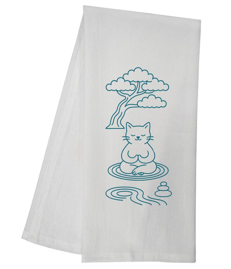 Zen Cat Bonsai Outline Tea Towel GGTT1627