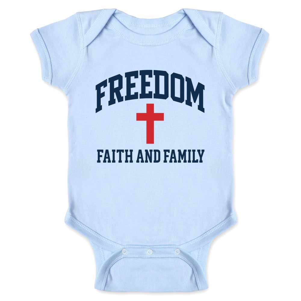 Freedom Faith Family American Pride Patriotic Baby Bodysuit