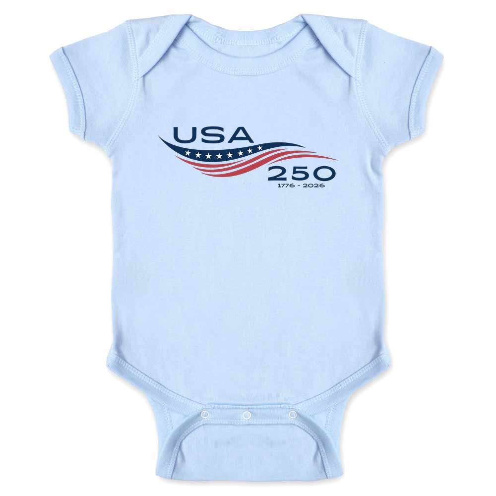 USA 250 Semiquincentennial Flowing Flag Baby Bodysuit