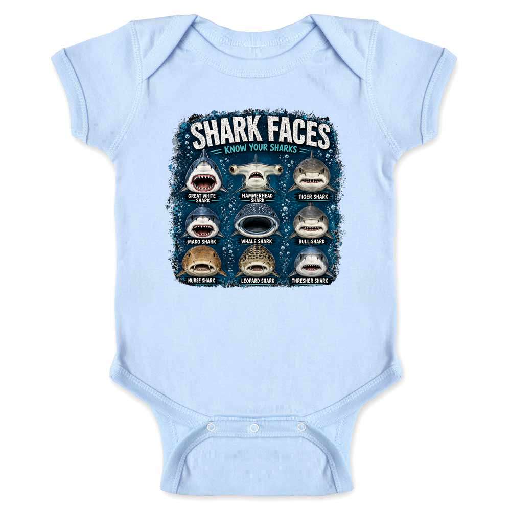 Shark Faces Know Your Sharks Baby Bodysuit