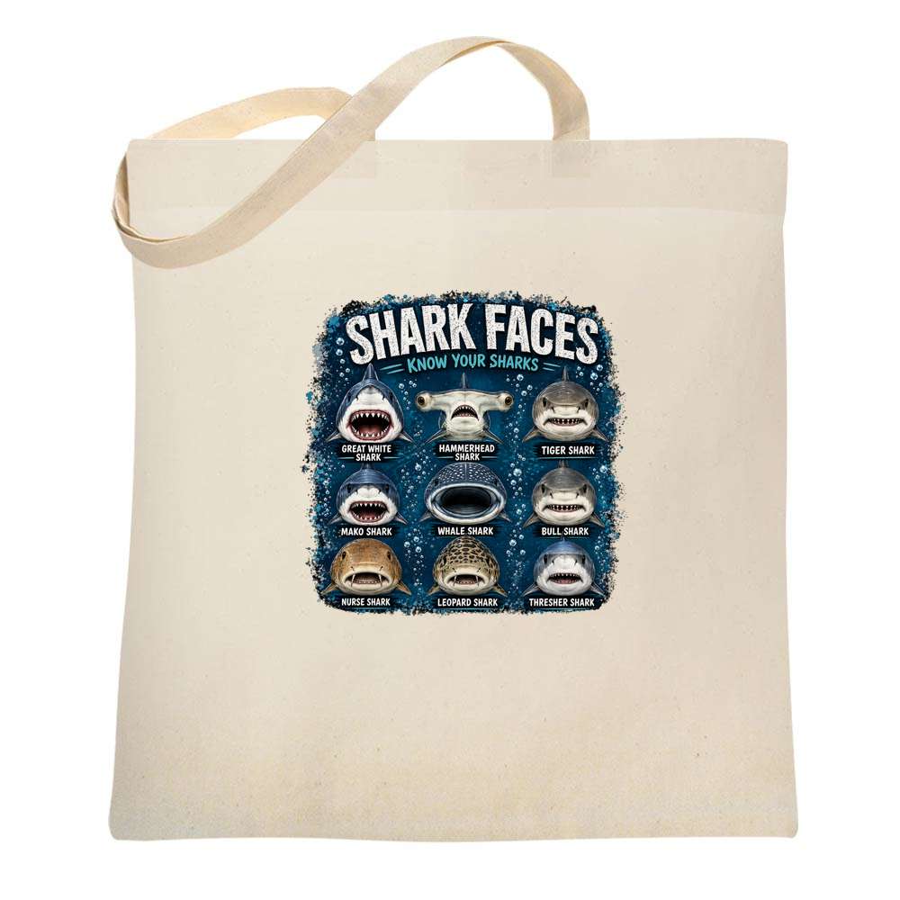 Shark Faces Know Your Sharks Tote Bag