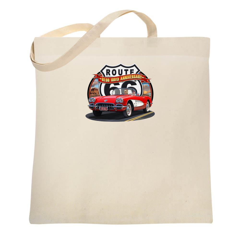 Route 66 100th Anniversary Corvette Larry Grossman Tote Bag